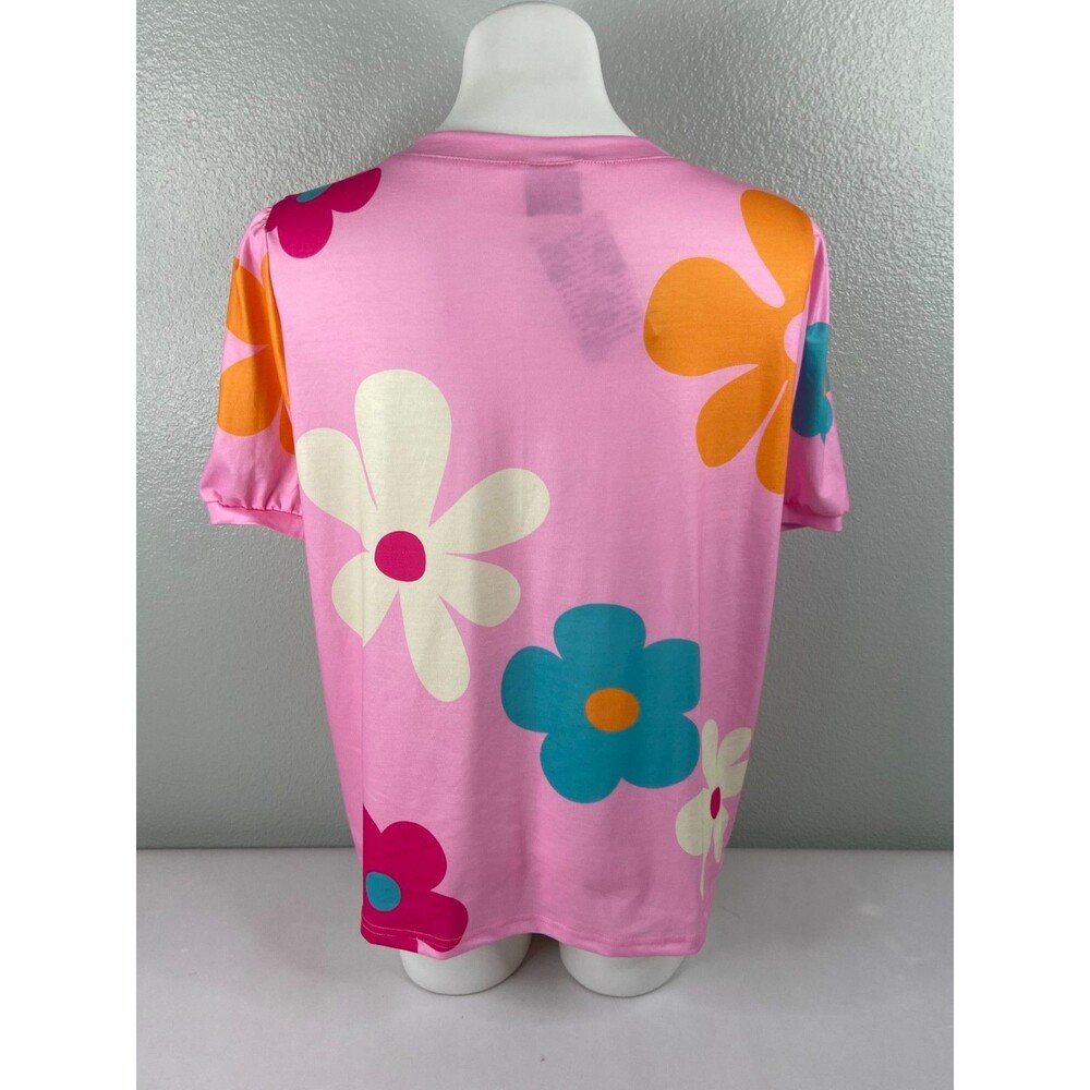 Flower Power Women Large Shirt Pink Multi Color Floral Pattern Casual NWT - Picture 5 of 8